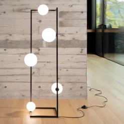 Ideal Lux Angolo pt5 lampada da terra nero cinque sfere vetro
