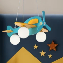 Ideal Lux Avion sp3 lampadario per camera da letto aeroplano azzurro