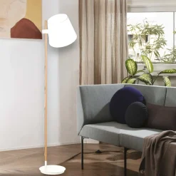 Ideal Lux Axel pt1 lampada da terra di legno paralume bianco