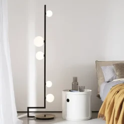 Ideal Lux Birds tl1 lampada da terra nera oro sfere vetro bianco