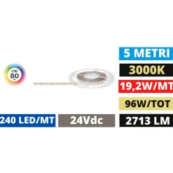 Gea Luce Bobina 5mt strip striscia led smd 2835 24v dc 3000k