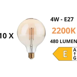 Ideal Lux Confezione n°10 lampadine e27 led 4w 2200k 480lm globo ambra