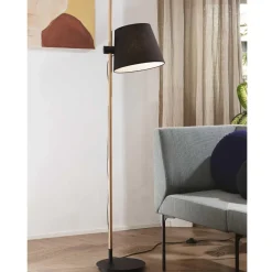 Ideal Lux axel pt1 lampada da terra nera legno naturale