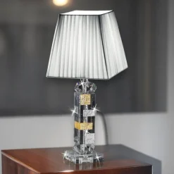 Selezionato da Mazzolaluce Lampada di cristallo con decori foglia oro argento fp