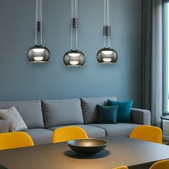 Selezionato da Mazzolaluce Lampadario a led tre luci per soggiorno nero vetri fume dimmerabile 3000k