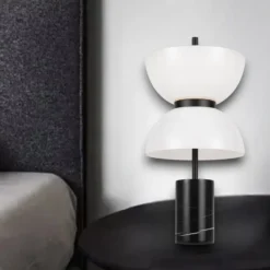 Maytoni lampada da tavolo moderna marmo led 3000k nera vetro bianco kyoto