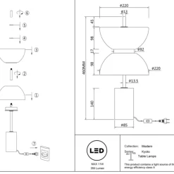Maytoni lampada da tavolo moderna marmo led 3000k nera vetro bianco kyoto