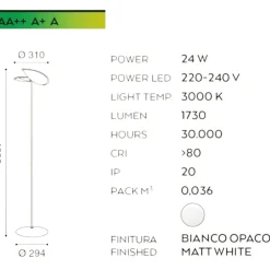 Gea Luce Piantana moderna bianca orientabili dimmerabile