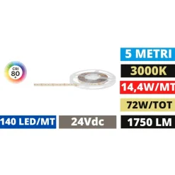 Gea Luce Bobina 5 mt strisp led 24v dc smd 14,4w-m 3000k