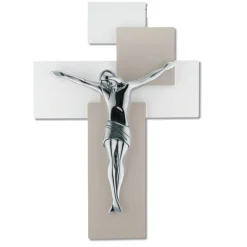 Bongelli Preziosi crocifisso 42x30 da parete moderno tortora argentato