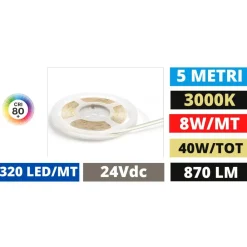 Gea Luce bobina 5 mt striscia led cob 24vdc 8w-mt 3000k