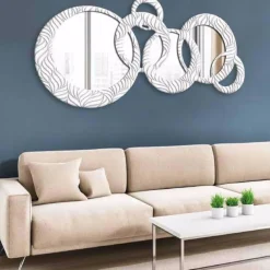 Selezionato da Mazzolaluce Grande specchiera bianca da soggiorno design moderna cerchi 178x84