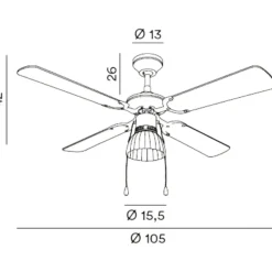 Perenz Illuminazione Perenz ventilatore vintage da soffitto pale legno con luce