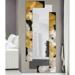 Selezionato da Mazzolaluce Specchiera da parete verticale 190x80 orizzontale decorativa floreale oro nero