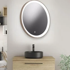 Vivida International Specchio da parete rotondo sabbia vivida lifering led 25w 3000k per camera da letto