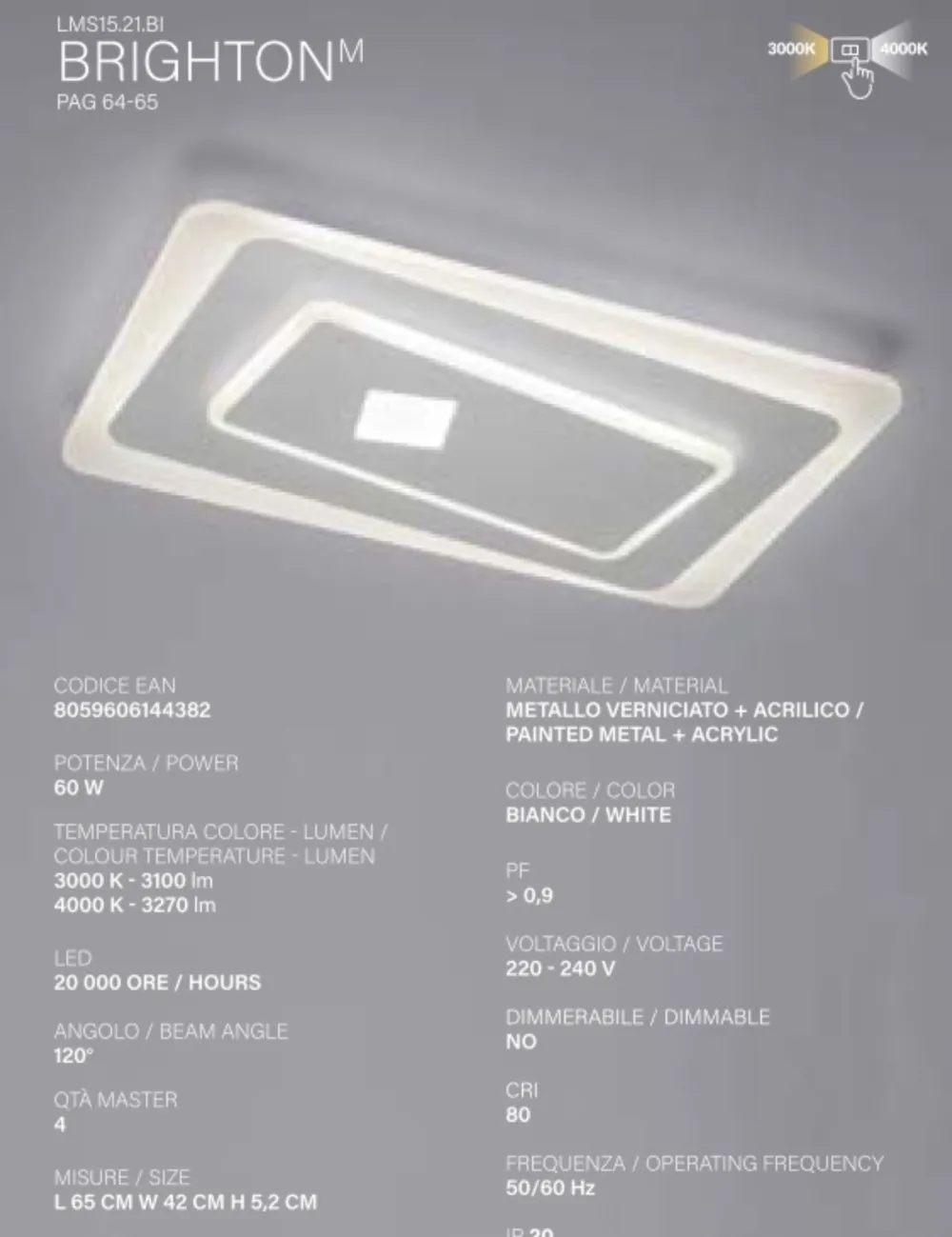 Vivida International Vivida brighton big plafoniera per soffitto led 60w 3000k 4000k design rettangolare